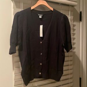 NWT black short sleeve sweater with gold buttons